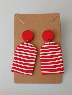 Fashion Jewelry Red and White Striped Dangle Earrings